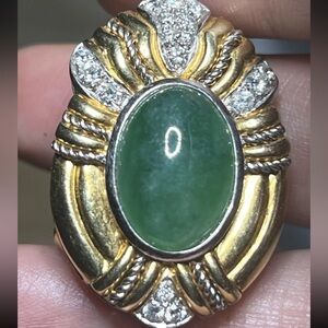 14K Yellow Gold 11.3g Jade Jadeite Pendant Brooch Combo w/  Genuine Diamond